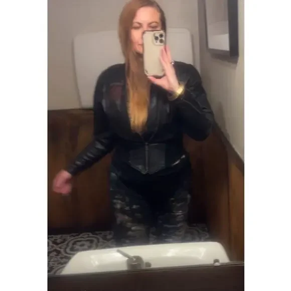 Vintage Leather jacketsnatched corset waste, airbrush Rose Sturgis 50th 1990